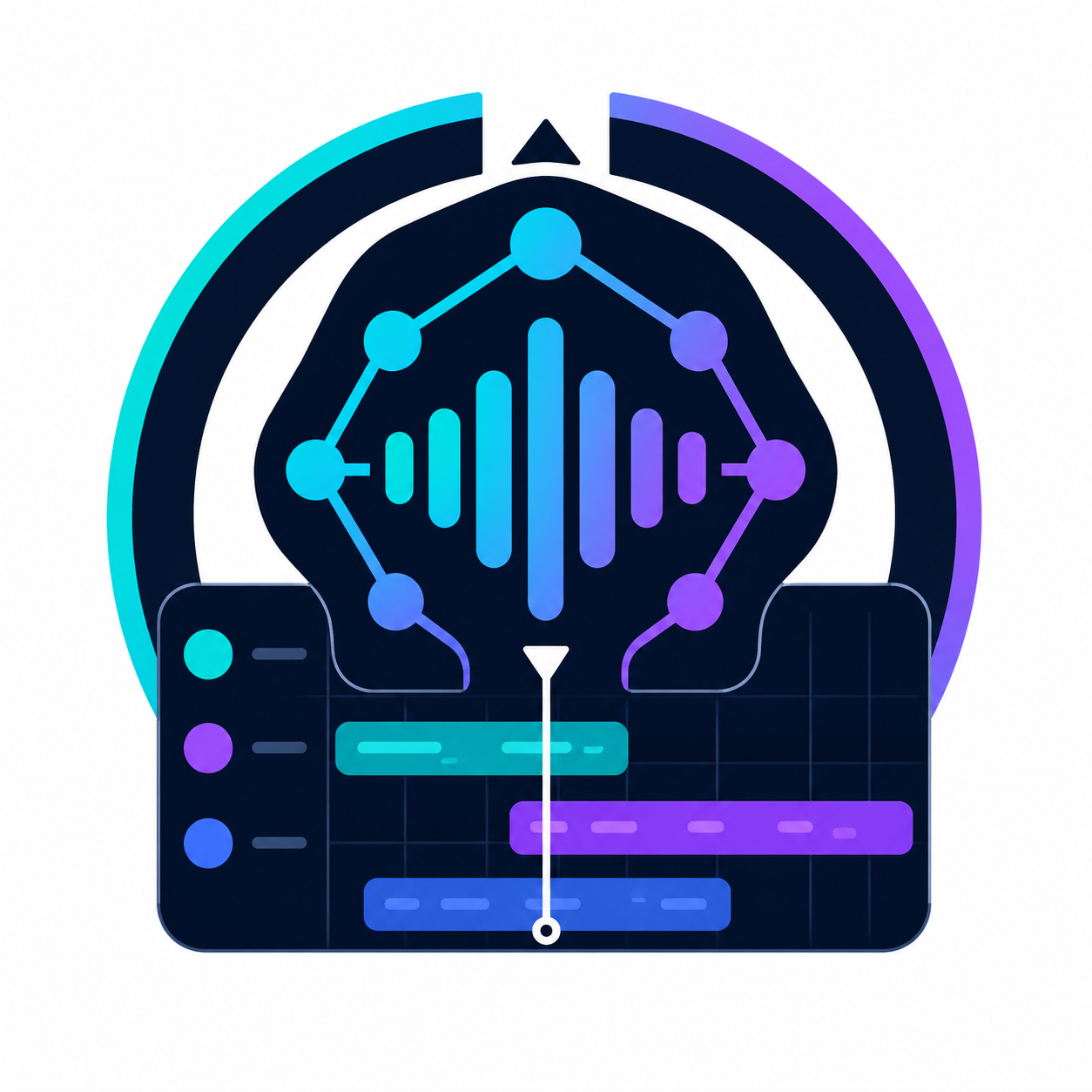 Abstract visual identity for an AI music production assistant inside a DAW